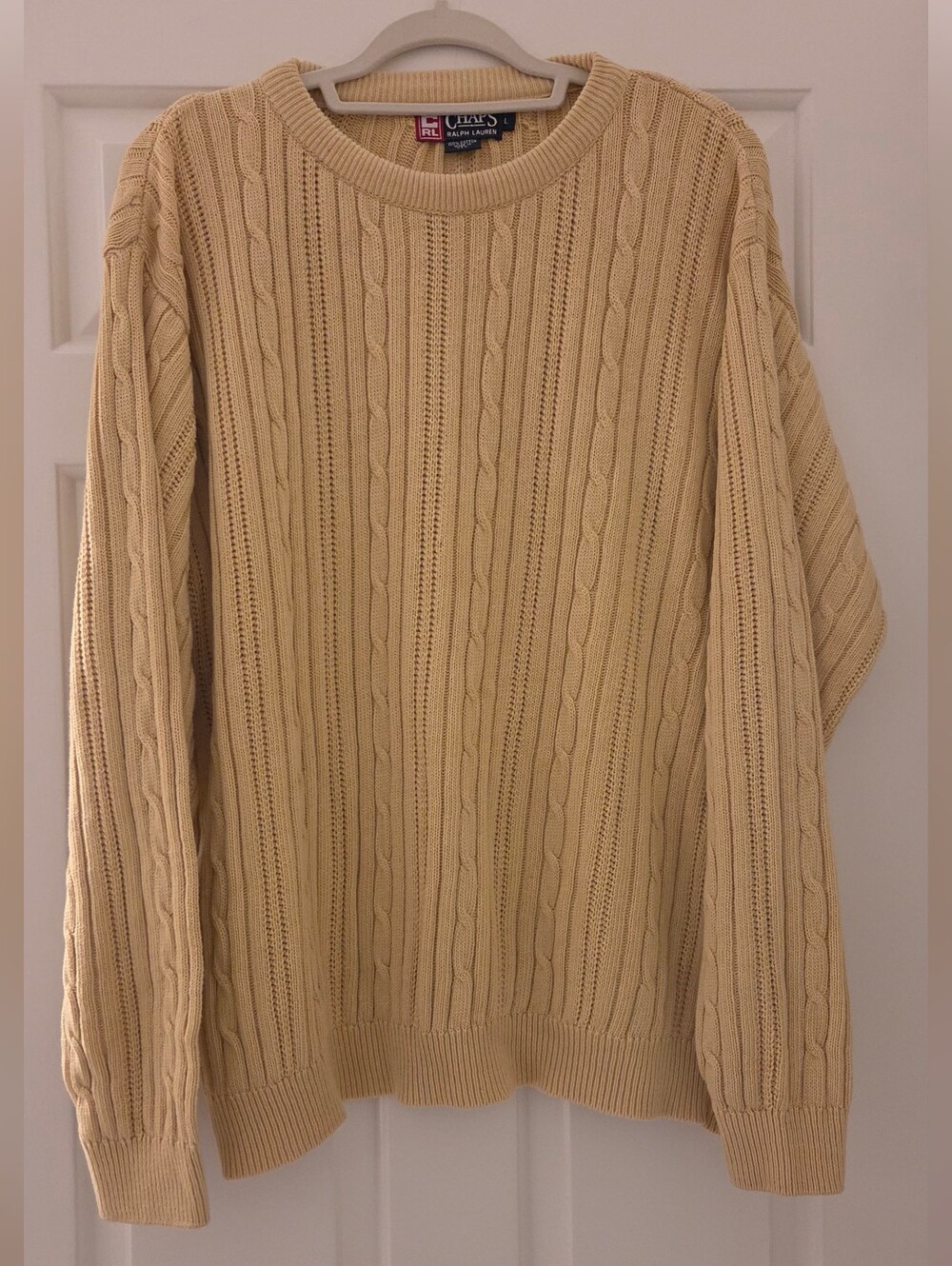 Ralph Lauren Chaps Yellow Cotton Cable Knit Crewneck Sweater - Mens Large